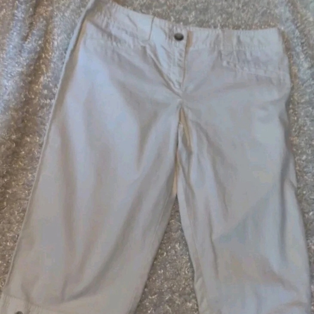Women's Anne Taylor White Capri Pants Size 12 Pockets And Tie Detail EUC - Picture 9 of 10